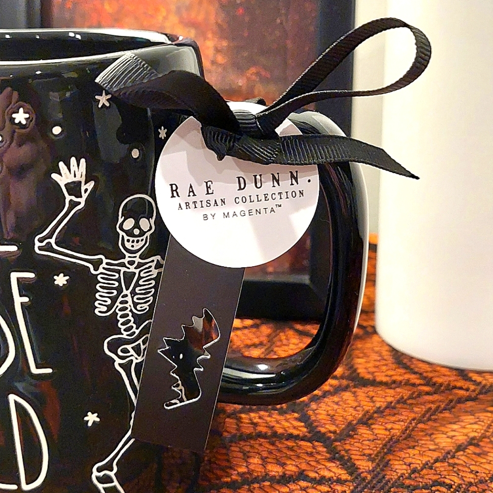 Rae Dunn Spooktacular "Bone To Be Wild" Dancing Skeletons Glossy Finish Mug NWT - Picture 6 of 8